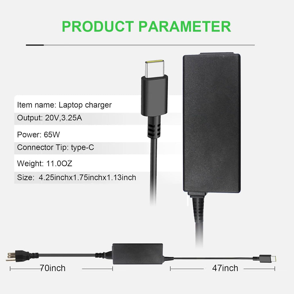65 Watt USB C Charger for Dell Latitude 5420 5540 Chromebook 3110 3100 2-In-1 for HP Spectre X360,Elite X2 for Lenovo Thinkpad/Yoga/Chromebook, ADLX65YDC2A for XPS and Latitude 5000