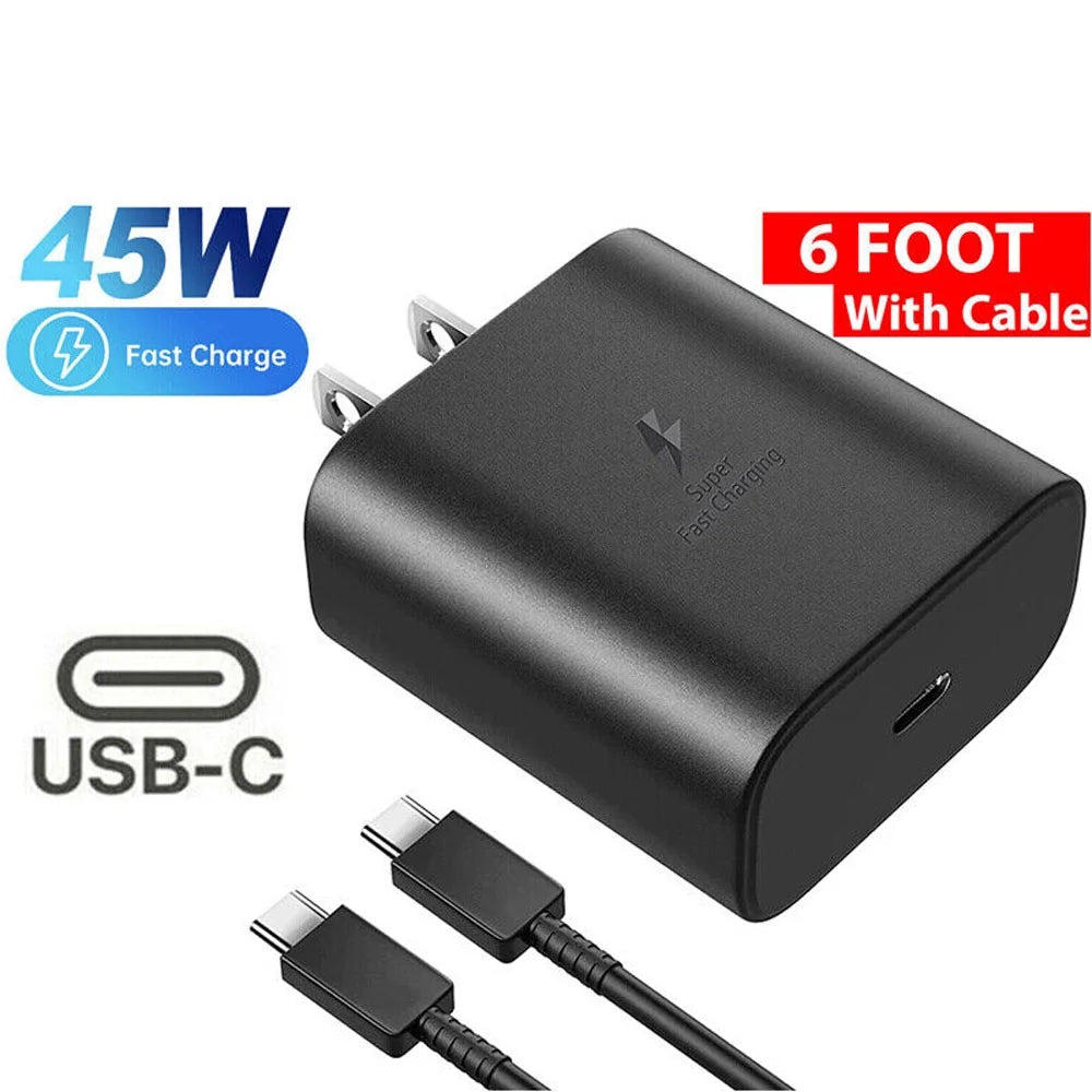 New USB-C 45W Super Fast Wall Charger + 6FT Type C Cable Adapter for Samsung Galaxy S23 S22 S21