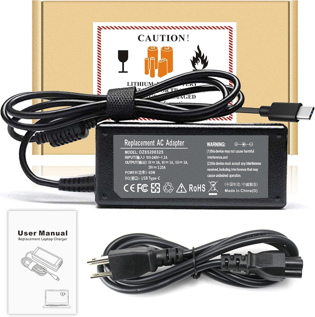 65 Watt USB C Charger for Dell Latitude 5420 5540 Chromebook 3110 3100 2-In-1 for HP Spectre X360,Elite X2 for Lenovo Thinkpad/Yoga/Chromebook, ADLX65YDC2A for XPS and Latitude 5000