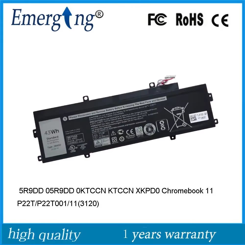 11.1V 43Wh 5R9DD Laptop Battery for Dell Chromebook 11 3120 P22T KTCCN XKPD0 P22T001